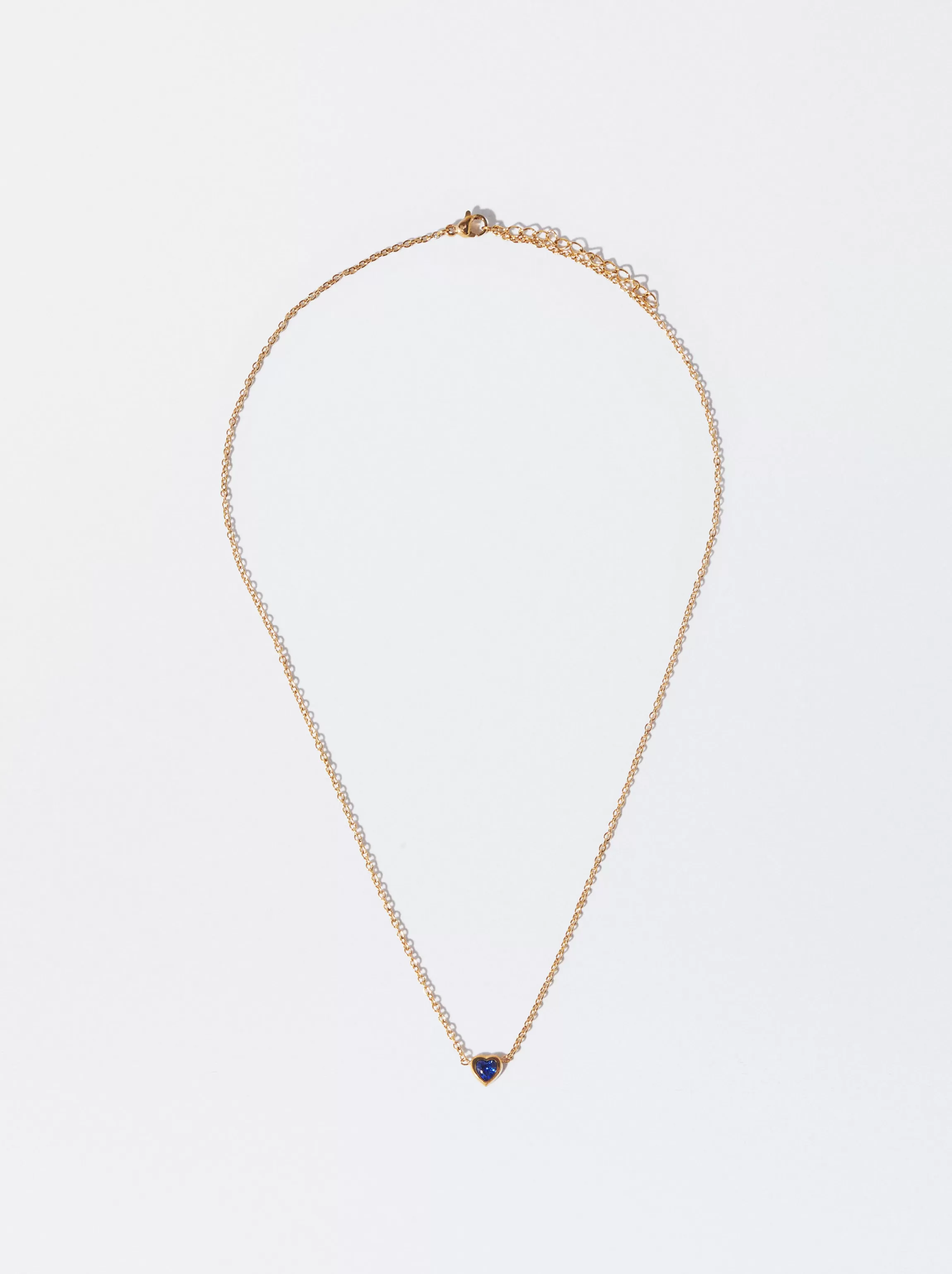 Mujer PARFOIS Collares cortos*Collar De Acero Dorado Corazón Con Circonitas Azul