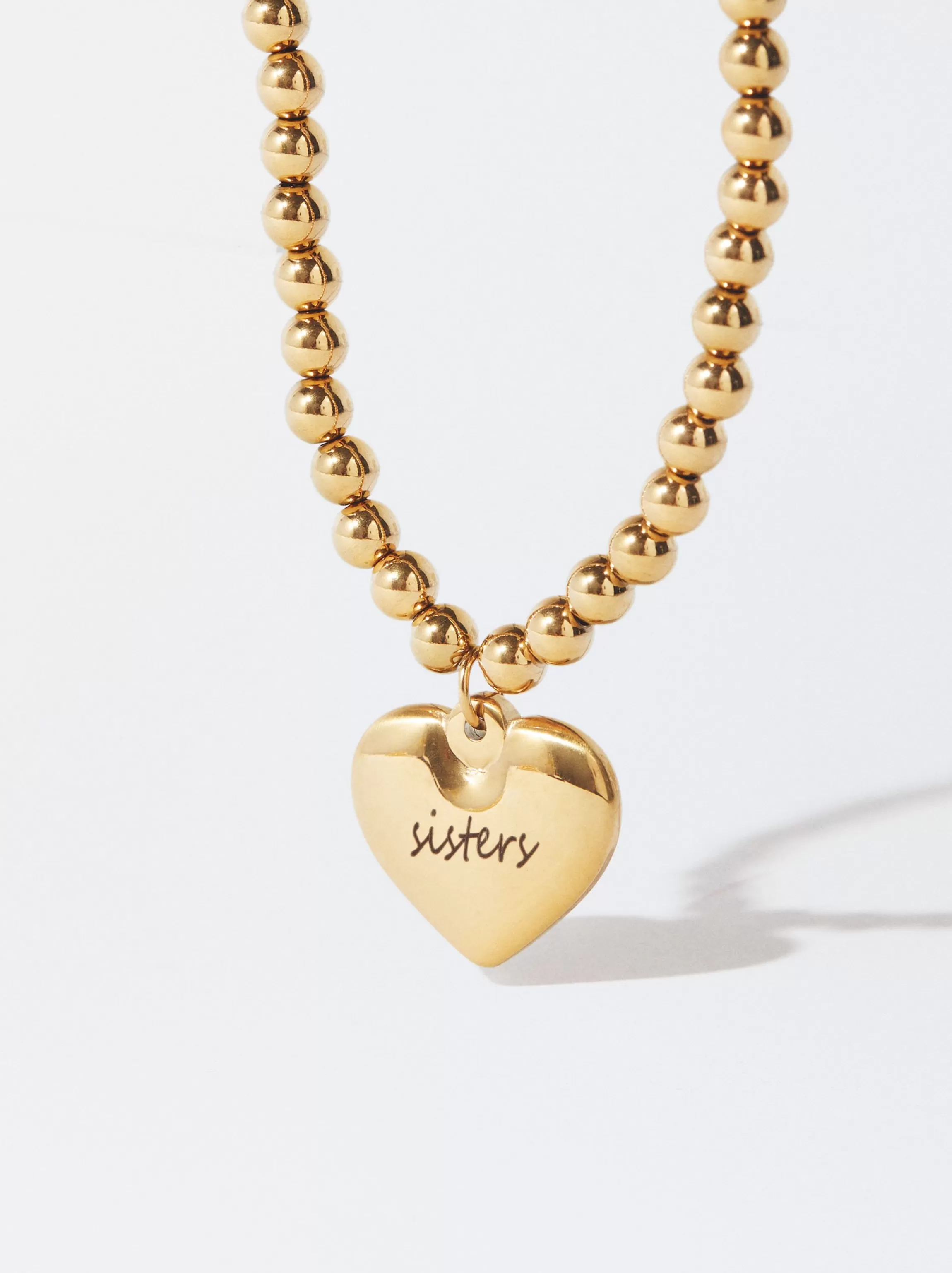 Mujer PARFOIS Collares cortos*Collar De Acero Corazón Personalizable Dorado