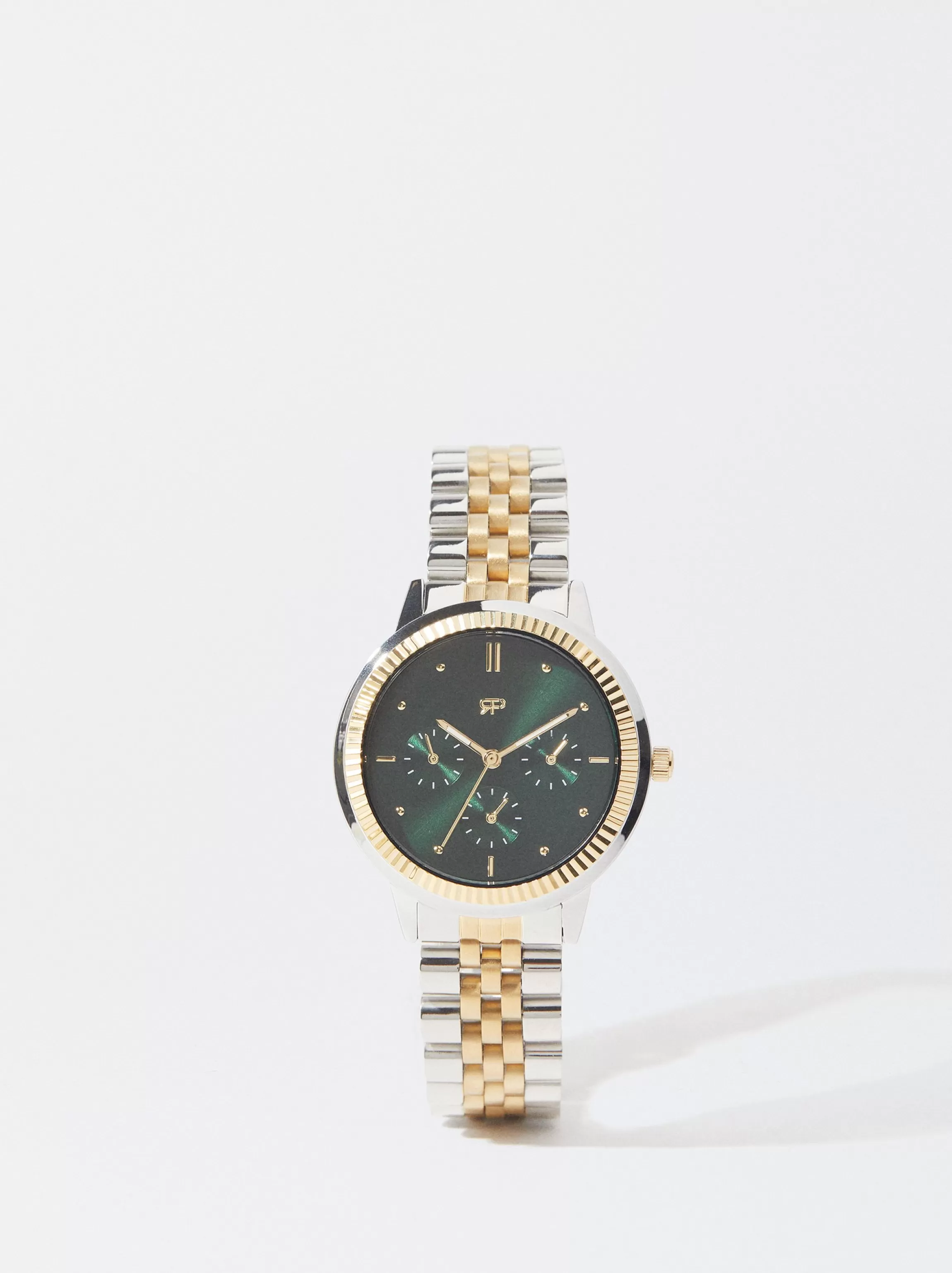 Mujer PARFOIS Relojes Dorados*Reloj Com Pulsera De Acero Bicolor Verde