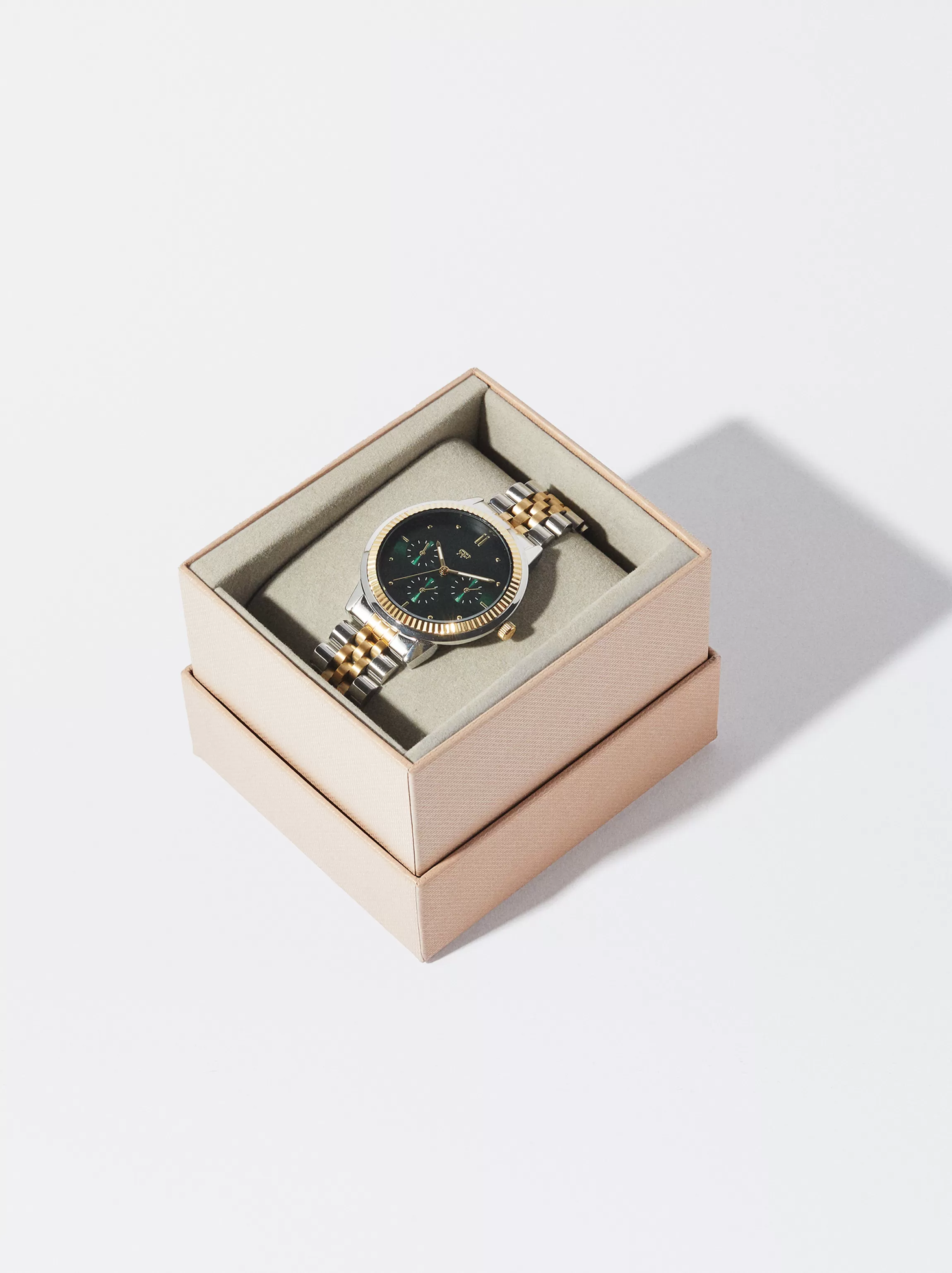 Mujer PARFOIS Relojes Dorados*Reloj Com Pulsera De Acero Bicolor Verde