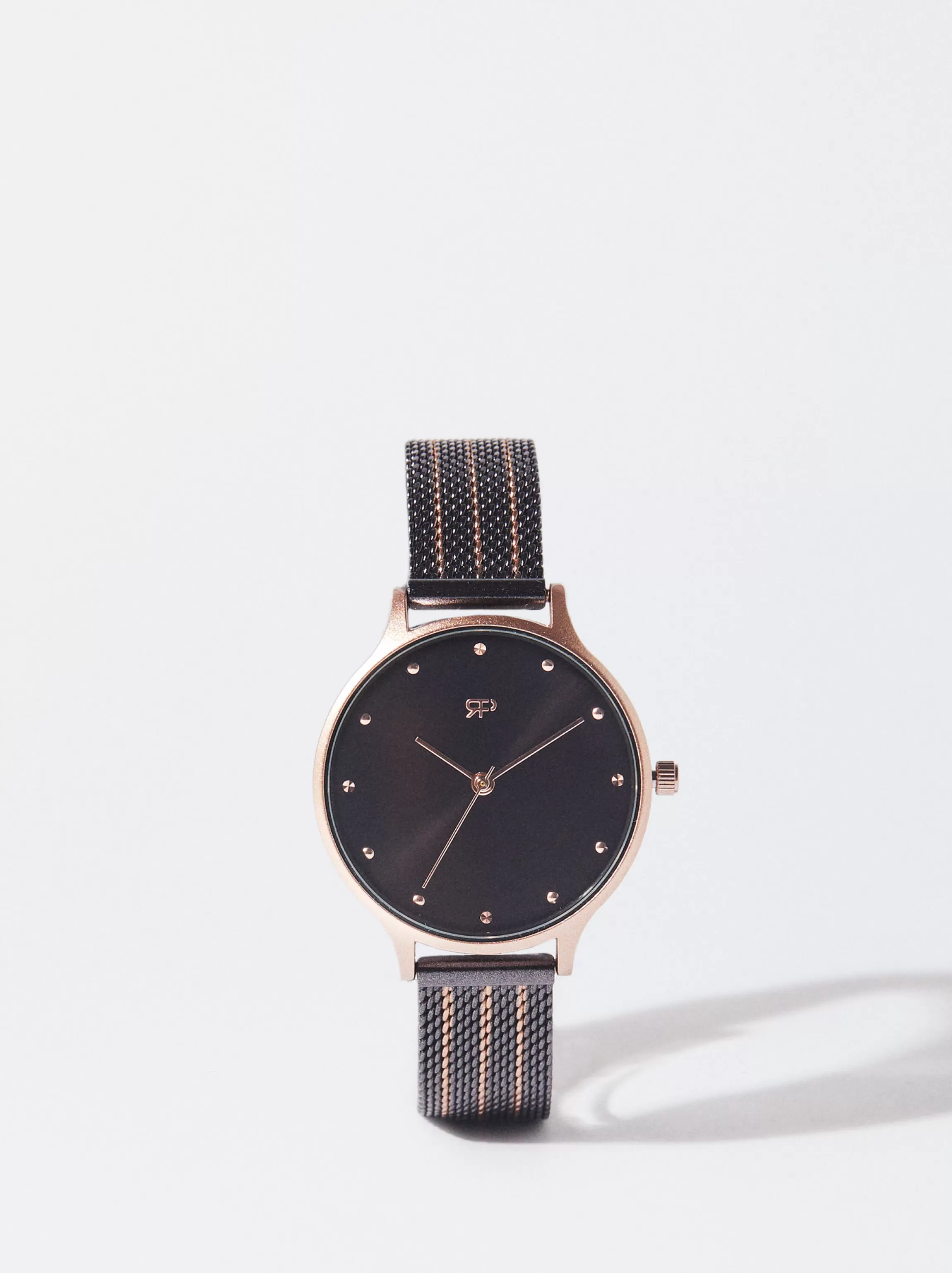 Mujer PARFOIS Relojes Oro Rosa*Reloj De Acero Correa De Malla Metálica Negro