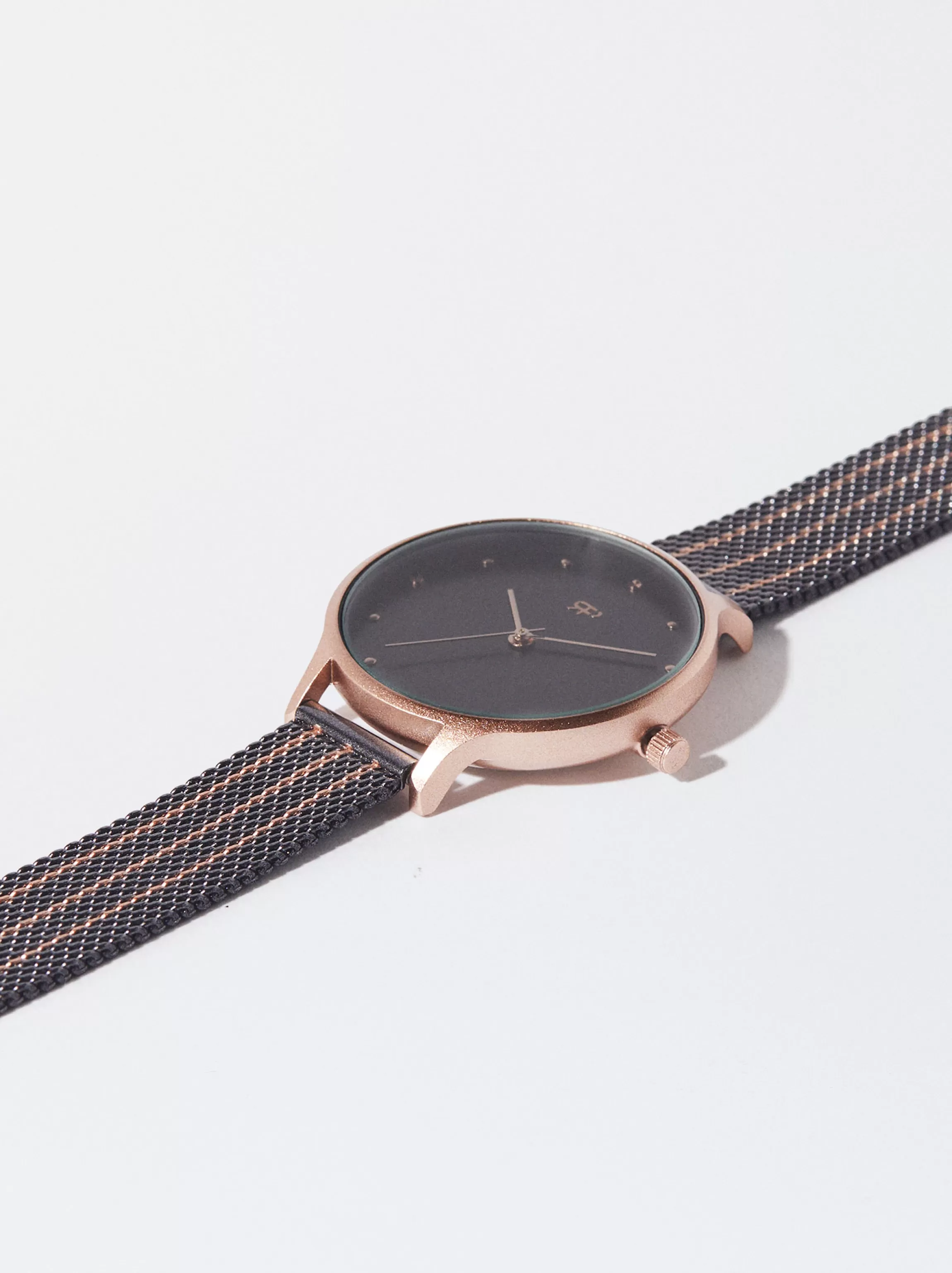 Mujer PARFOIS Relojes Oro Rosa*Reloj De Acero Correa De Malla Metálica Negro