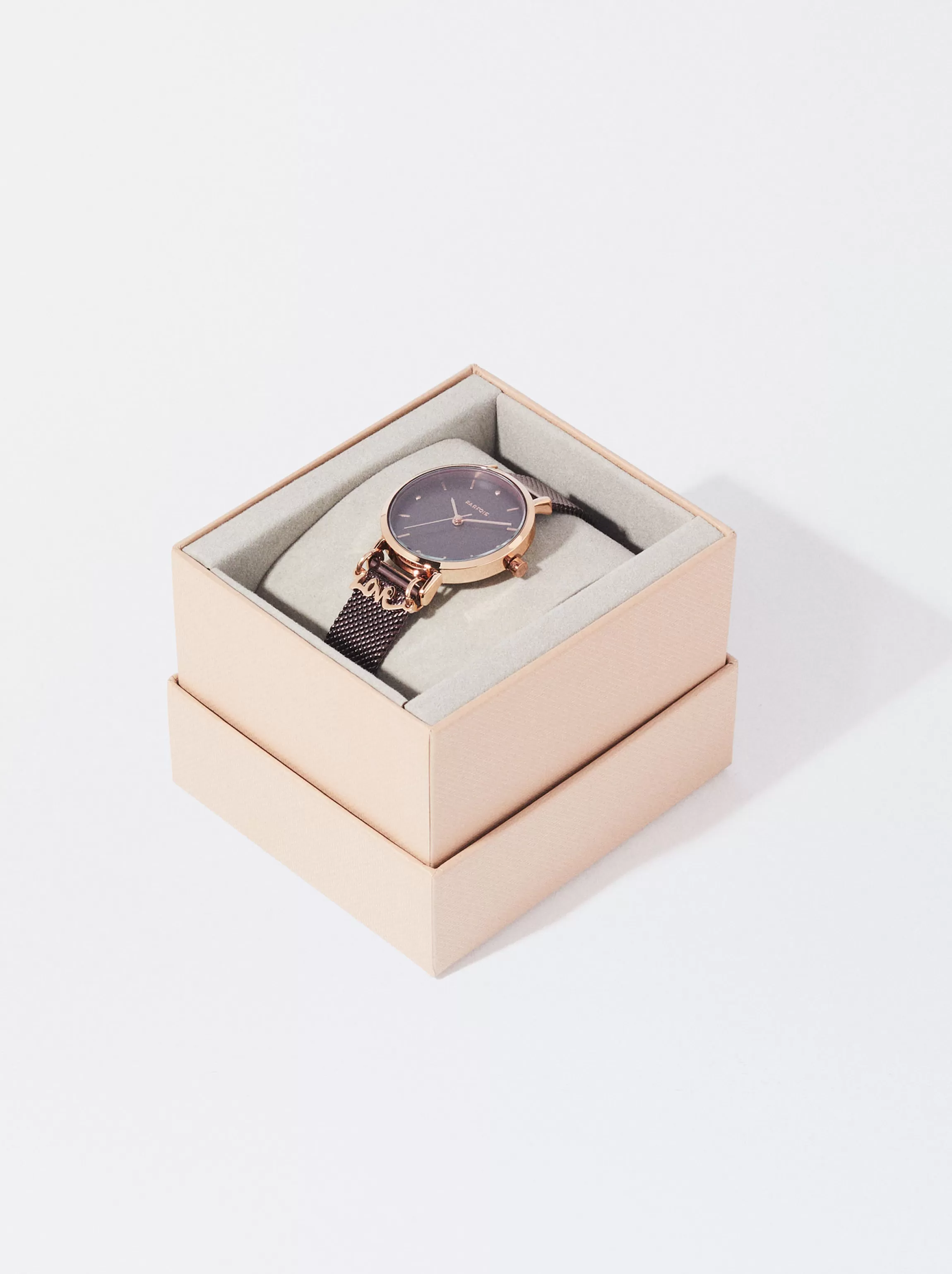 Mujer PARFOIS Relojes Oro Rosa*Reloj De Acero Correa De Malla Metálica Burdeos