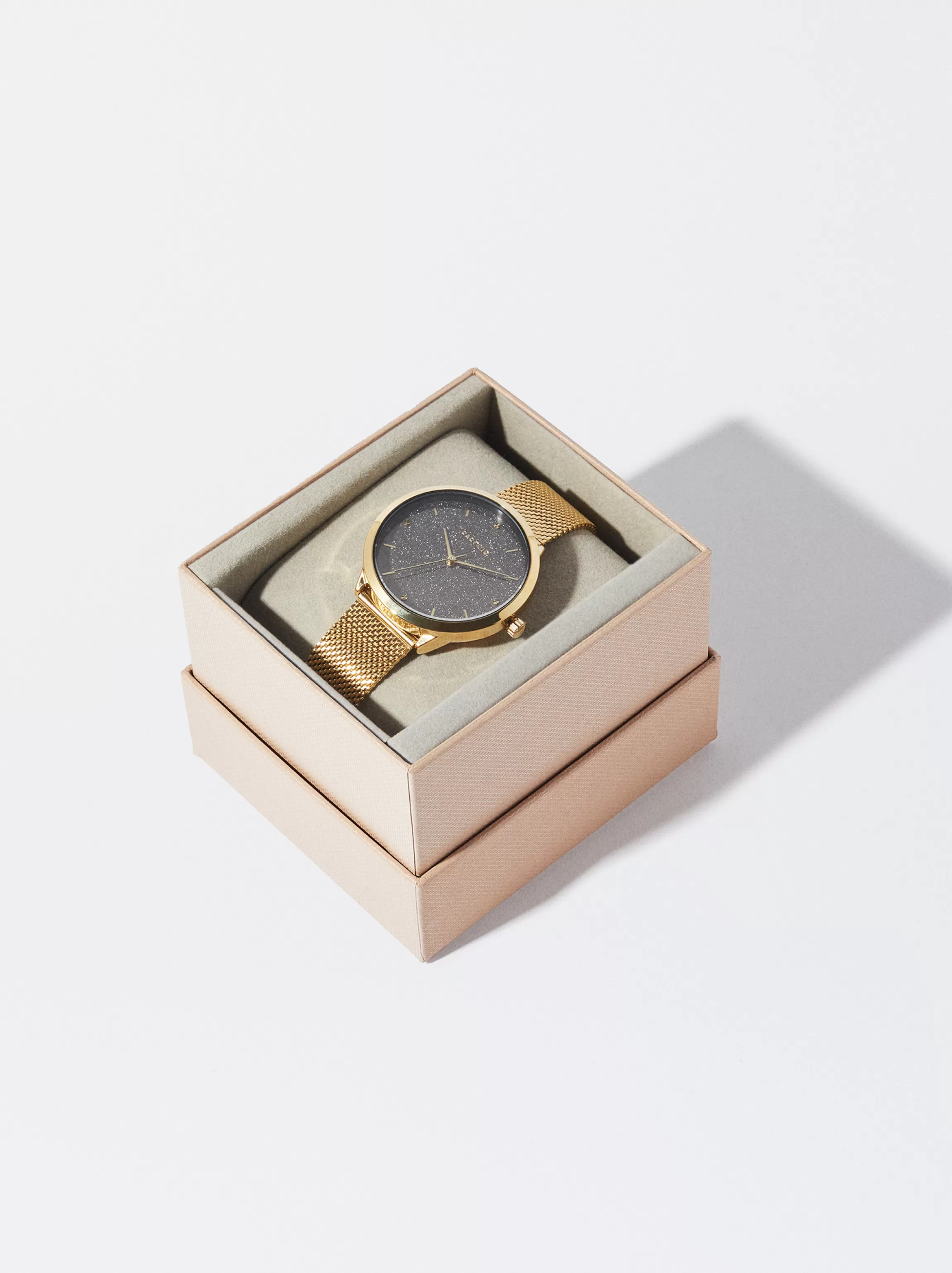 Mujer PARFOIS Relojes Dorados*Reloj De Acero Correa De Malla Metálica Dorado